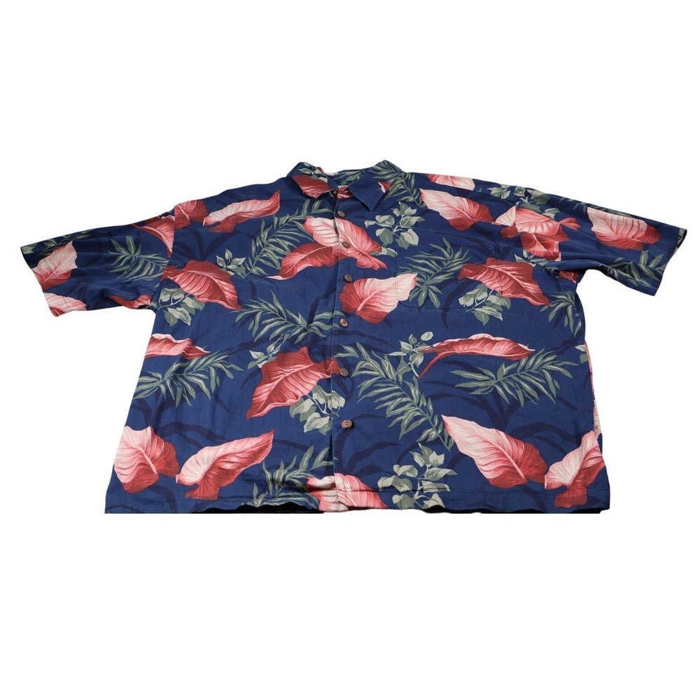 Bluewater Shirt Mens 2XL‎ Blue Floral Cotton Rayon Button Up Short Sleeve